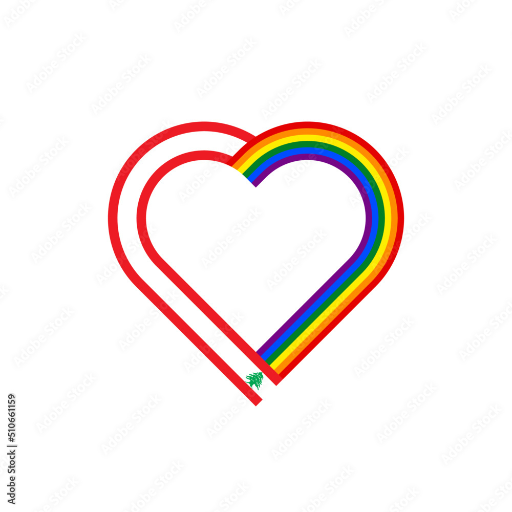 unity concept. heart ribbon icon of lebanon and rainbow flags. vector illustration isolated on white background