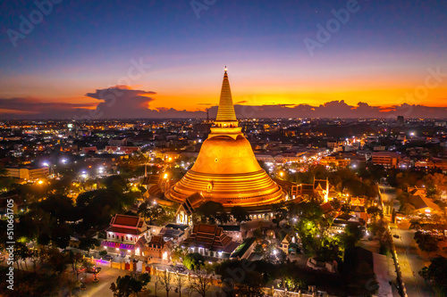 Aerial view of Phra Pathom Chedi biggest stupa in Nakhon Pathom  Thailand