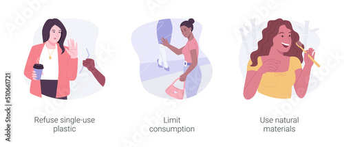 Responsible attitude towards ecology isolated cartoon vector illustrations set.