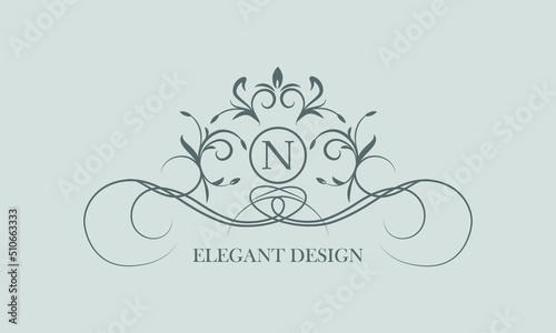 Vector logo for calligraphic luxury logos and monograms with the letter N in the center.