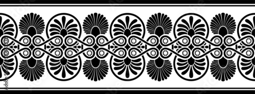 Ancient Greek ornament. Isolated black silhouette on a white background. Ornament for printing, for making stencils. Transferring the drawing to the wall. Decorative element for the interior in the Gr