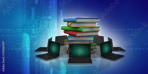 3d rendering book with laptop
