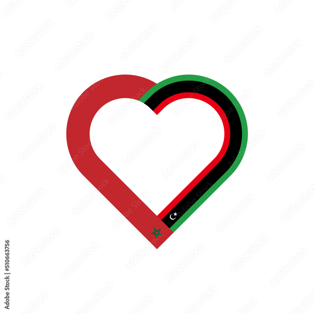 unity concept. heart ribbon icon of morocco and libya flags. vector illustration isolated on white background unity concept. heart ribbon icon of morocco and libya flags. vector illustration isolated on white background