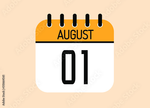 Day 1 August calendar template. Banner for the month of august.
