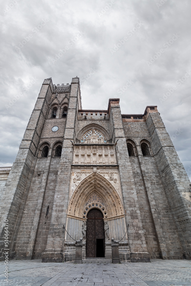 Main entrance of Avila Cathedral, Castile and Leon, Spain