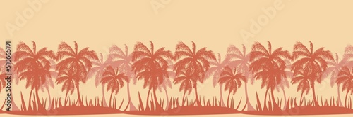 Beautiful golden palm tree silhouette horizontal seamless pattern. 