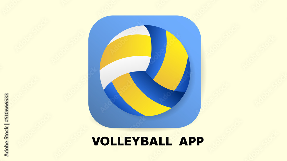 Volleyball app icon symbol vector, isolated on yellow background