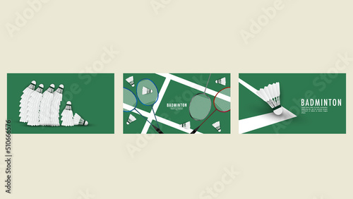 Shuttlecock on white line on green background badminton court indoor , Simple flat design style , illustration Vector EPS 10, can use for badminton  Championship Logo