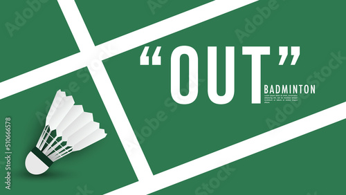 White badminton shuttlecock out line white line on green background badminton court indoor badminton sports wallpaper with copy space  ,  illustration Vector EPS 10