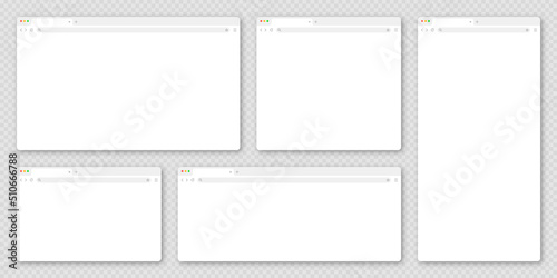 Blank web browser window with tab, toolbar and search field. Modern website, internet page in flat style. Browser mockup for computer, tablet and smartphone. Adaptive UI. Vector illustration