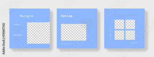 Elegant blue social media layouts with place for photos, copy space for digital marketing, business promotion of company products