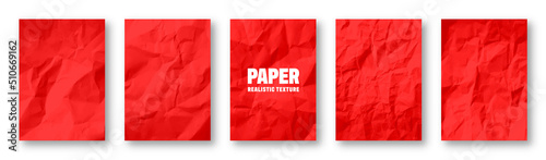 Colorful red crumpled paper texture. Rough grunge old blank. Colored background. Vector illustration
