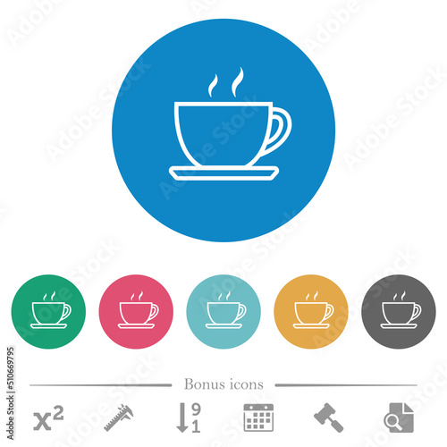 Cup of coffee outline flat round icons