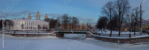 Winter panorama of 'seven bridges' channels crossing (Semimostye), Saint Petersburg photo
