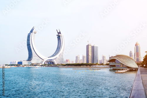 Εκτύπωση καμβά Panoramic view at Luseil Marina promenade, Qatar