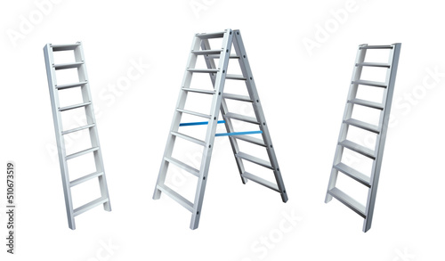 3d realistic vector icon illustration. Metal ladder in front and side view, isolated on white background.