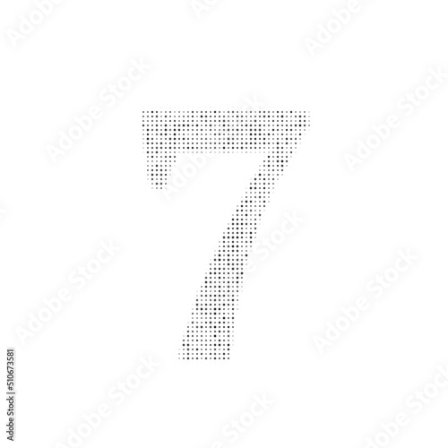 The number seven symbol filled with black dots. Pointillism style. Vector illustration on white background