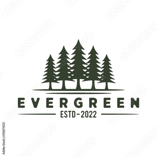 Vintage Hemlock, Evergreen, Pines, Spruce, Cedar trees logo design template