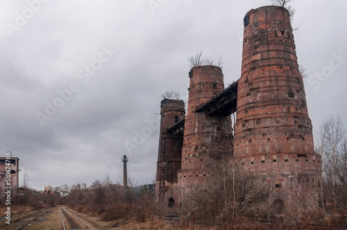 Old abandoned pottery and brick factory in Kladno, Czech Republic photo