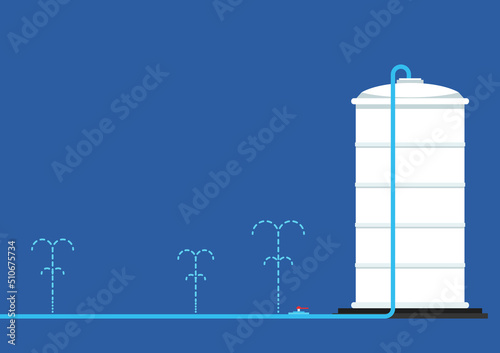 Water tank leak. water tank vector. free space for text. water tank on blue background.