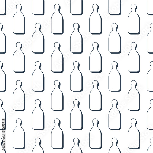 Tequila bottles seamless pattern. Line art style. Outline image. Black and white repeat template. Party drinks concept. Illustration on white background. Flat design style for any purposes