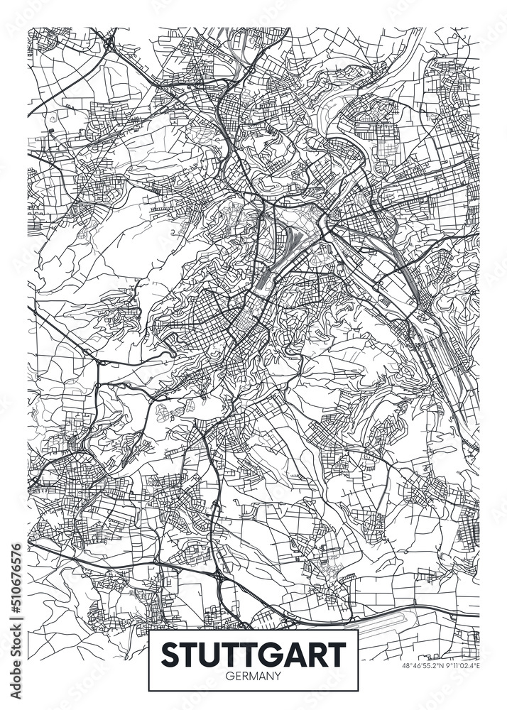 City map Stuttgart, travel vector poster design