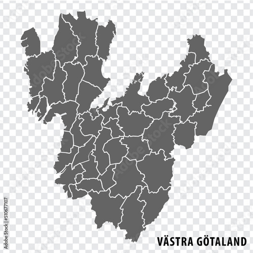Blank map Vastra Gotaland County  of  Sweden. High quality map Vastra Gotaland County on transparent background for your web site design, logo, app, UI.  Sweden.  EPS10. photo