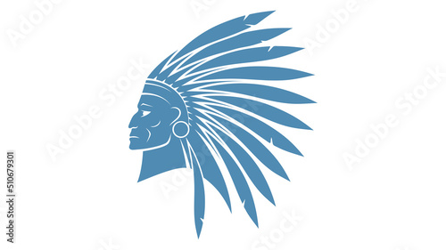 Native american in a traditional headdress roach. Vector logo