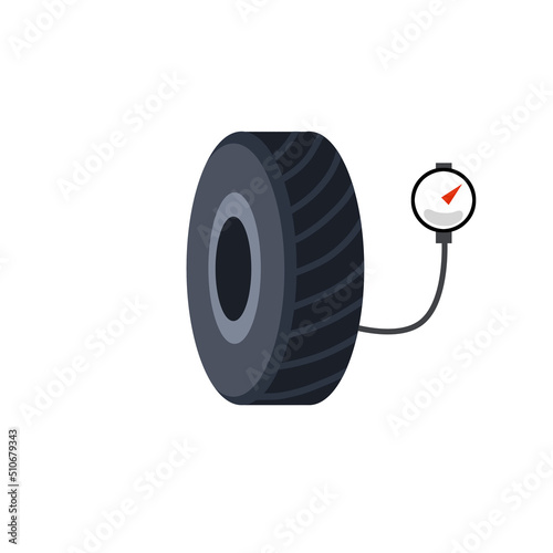 Measuring the pressure in a car tire. Wheel repairs. Service and support
