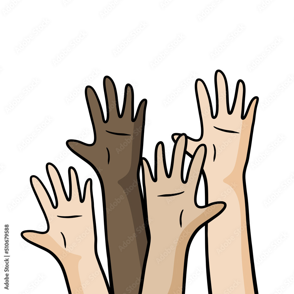 Hands of people with different skin colors. Palms up. Concept of friendship Hands of people with different skin colors. Palms up. Concept of friendship