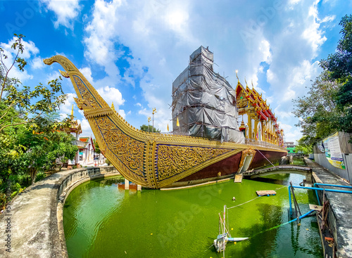 Wat Chalo boat temple on water in Nonthaburi, Thailand photo