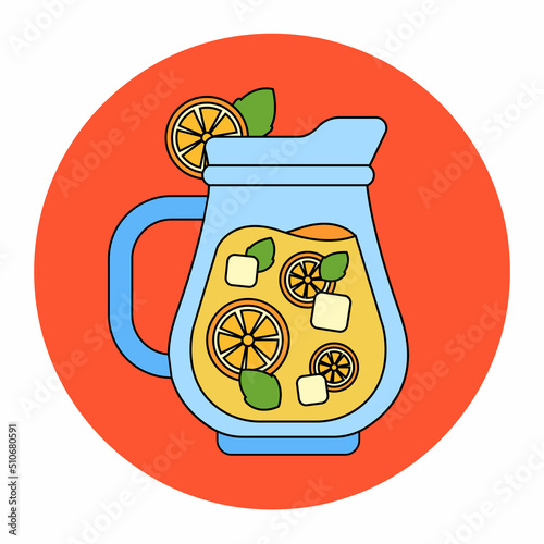 glass decanter with cold lemonade. flat vector illustration.