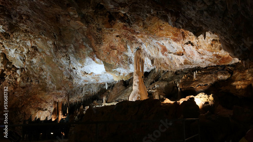 interiors of the caves of Borgio Verezzi with its stalactites and stalagmites that the course of the water has drawn and excavated over the millennia in the west of Liguria in 2022