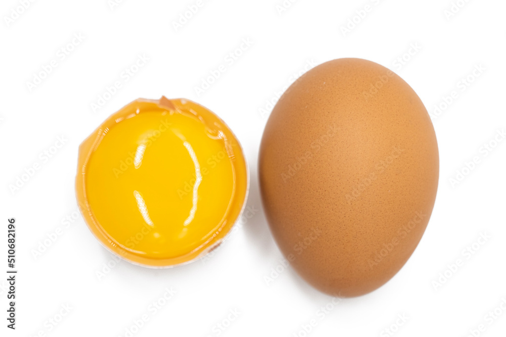 whole eggs and broken isolated on white background.
