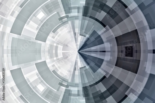 Blue and gray abstract technology circle tunnel background.