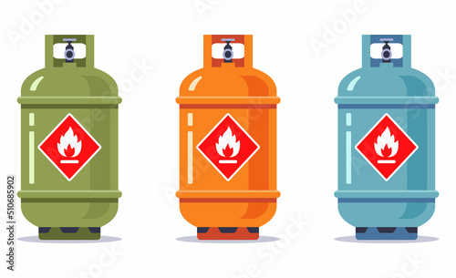 iron cylinder with liquefied gas for cooking. flat vector illustration.