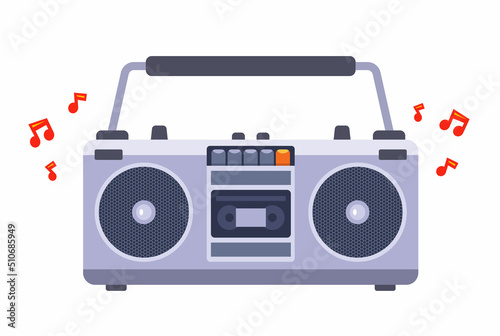 tape recorder 80s plays music. flat vector illustration. photo