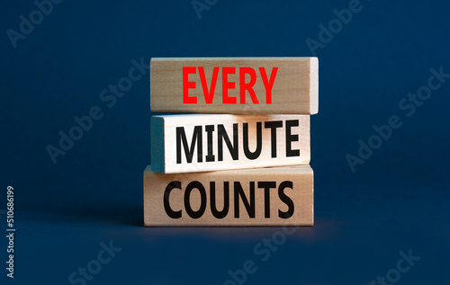 Every minute counts symbol. Concept words Every minute counts on wooden blocks on a beautiful grey table grey background. Business, motivational and every minute counts concept. Copy space. photo