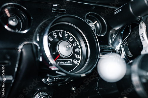 120 MPH speedometer in a classic car © Brandon Woyshnis
