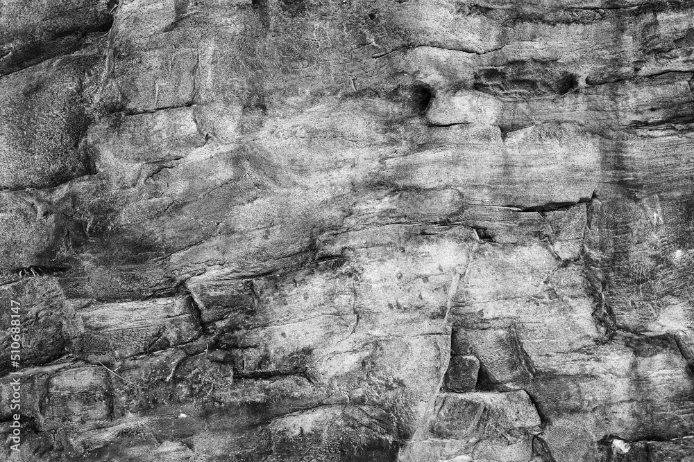 Stark View of a Lava Sedimentary Wall with Texture for a Cover Photo Design or Title Page in Black and White.