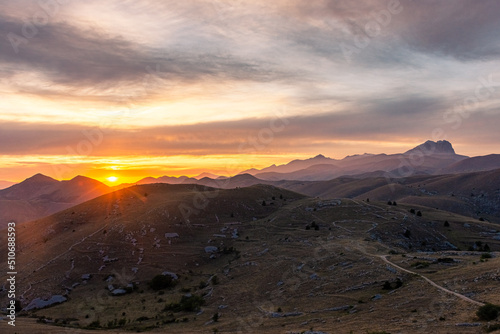 Stunning sunset over Gran Sasso National Park of Abruzzo, Italy