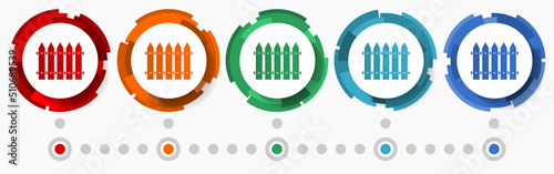 Wooden fence, barrier concept vector icon set, flat design pointers, infographic template