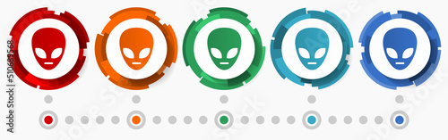 Alien face concept vector icon set, flat design pointers, infographic template