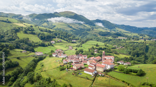 aerial view of ziga rural town in baztan valley, Spain photo