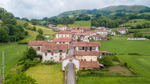 aerial view of ziga rural town in baztan valley, Spain photo