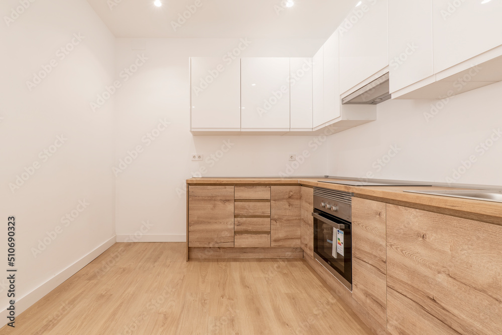 Newly renovated kitchen with wood wood counter tops with