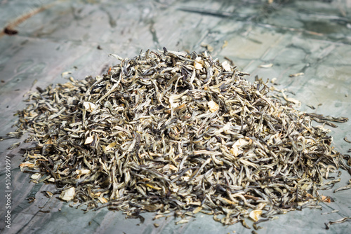 Pu-erh fermented Chinese tea in a roll.
