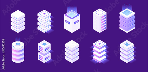 Isometric server set. Data server concept. Vector illustration