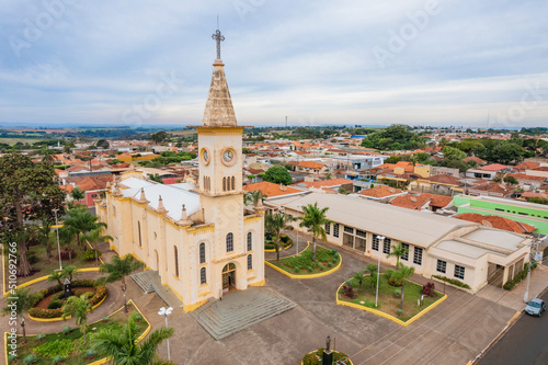 Brodowski, São Paulo ,Brazil - Circa june 2022: Aerial image of Brodowski city, mother church. photo