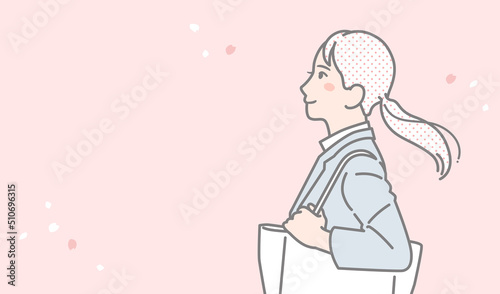 スーツの女性と桜のシンプルなベクターイラスト素材